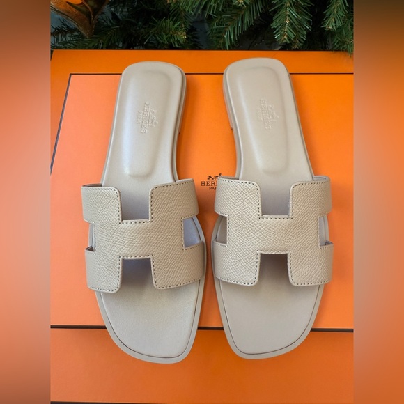 Hermes Oran Beige Perlino Epsom Leather Blush Sandals Flats all sizes - Picture 5 of 14